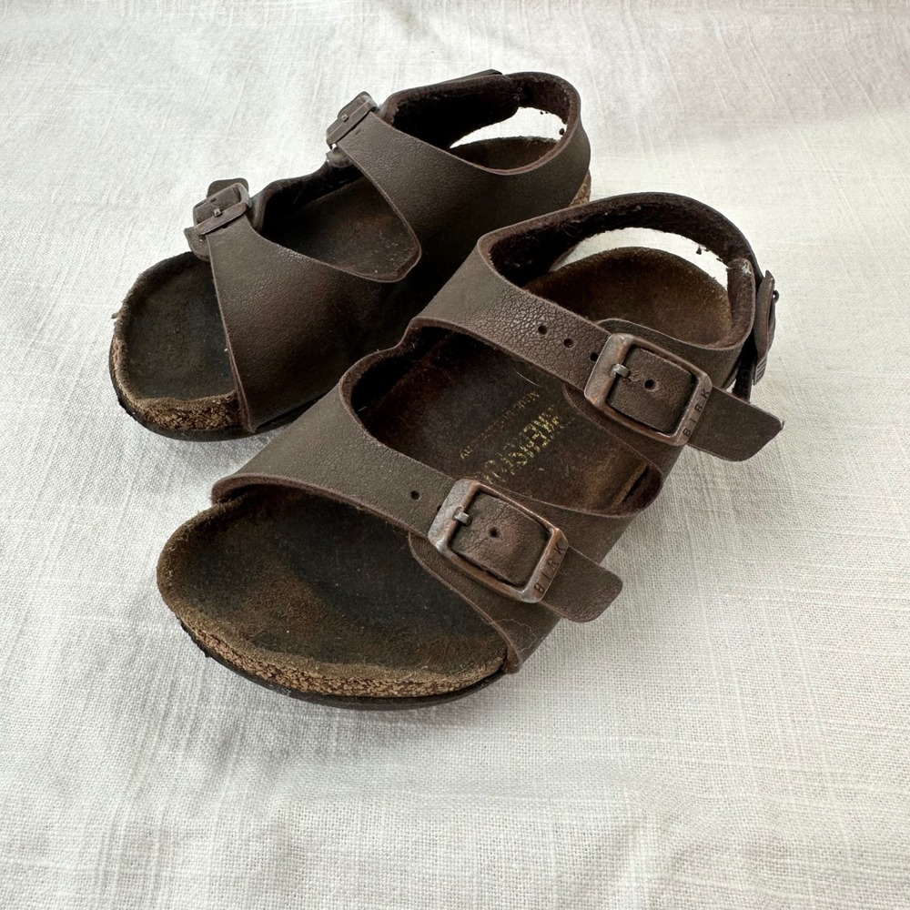 Birkenstock kids Milano Mocha Sandals Brown Leather Buckle Straps 27 9-9.5